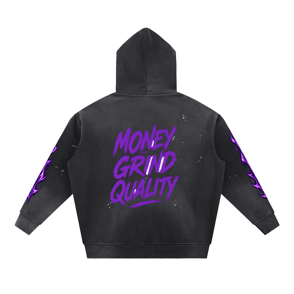 MGQ Vintage Washed Frayed Fleece Hoodie