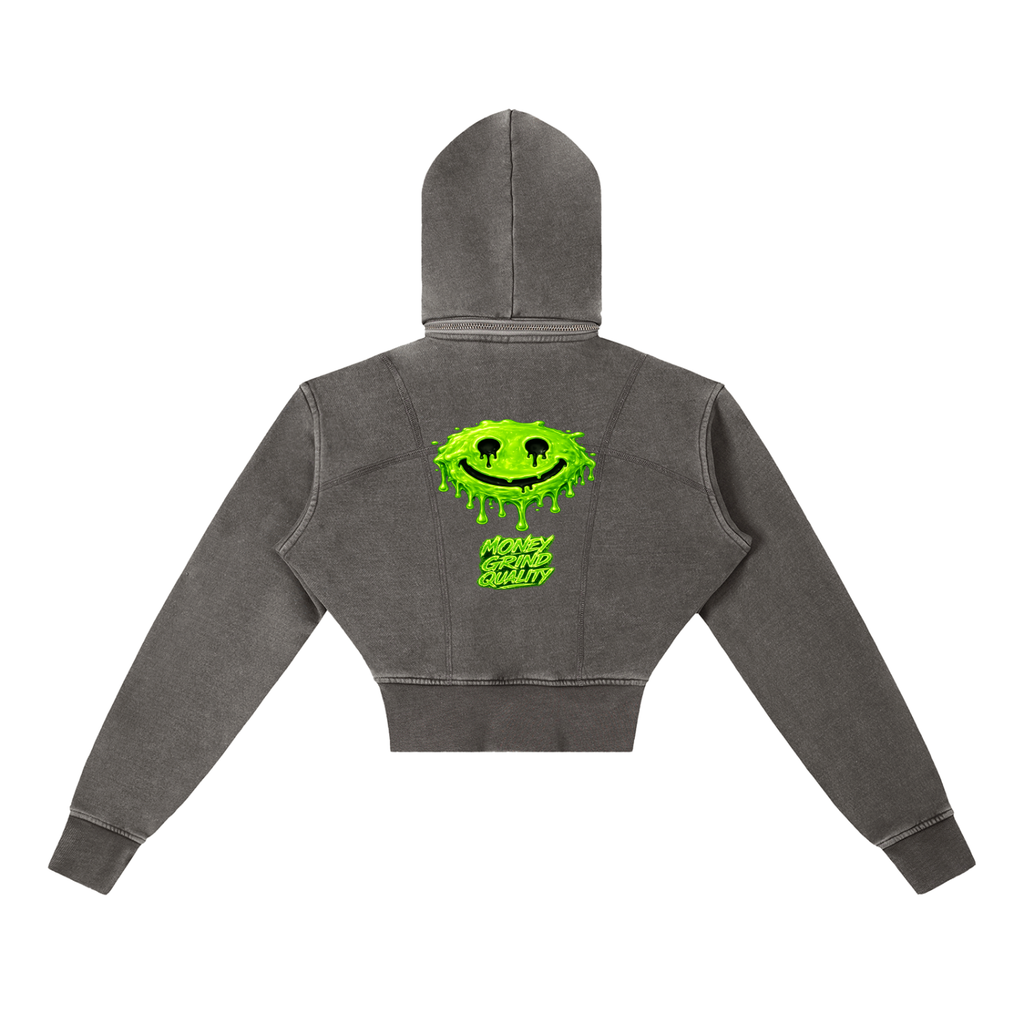 MGQ Women Vintage Washed Cropped Fleece Hoodie