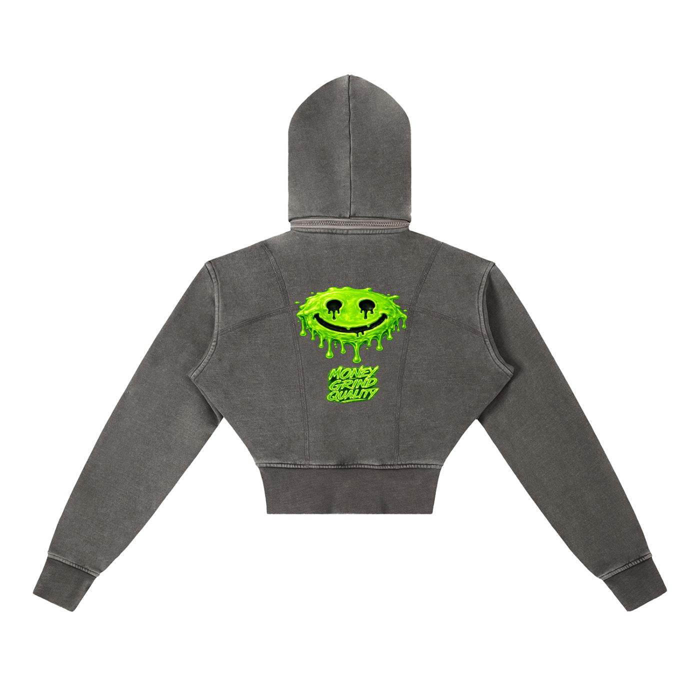 MGQ Women Vintage Washed Cropped Fleece Hoodie