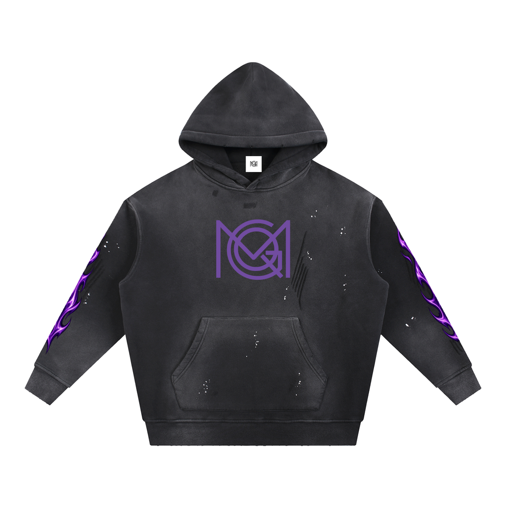 MGQ Vintage Washed Frayed Fleece Hoodie