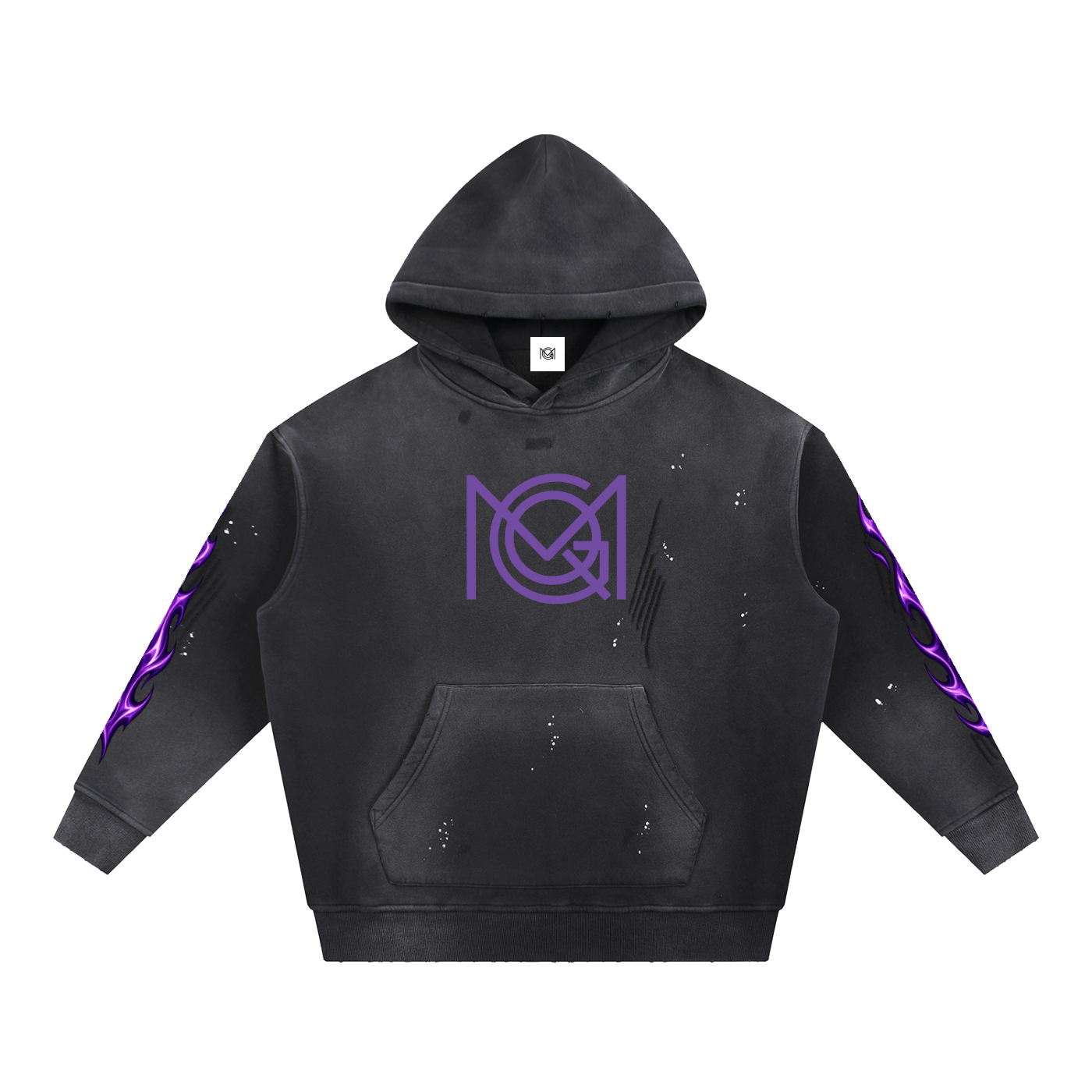 MGQ Vintage Washed Frayed Fleece Hoodie