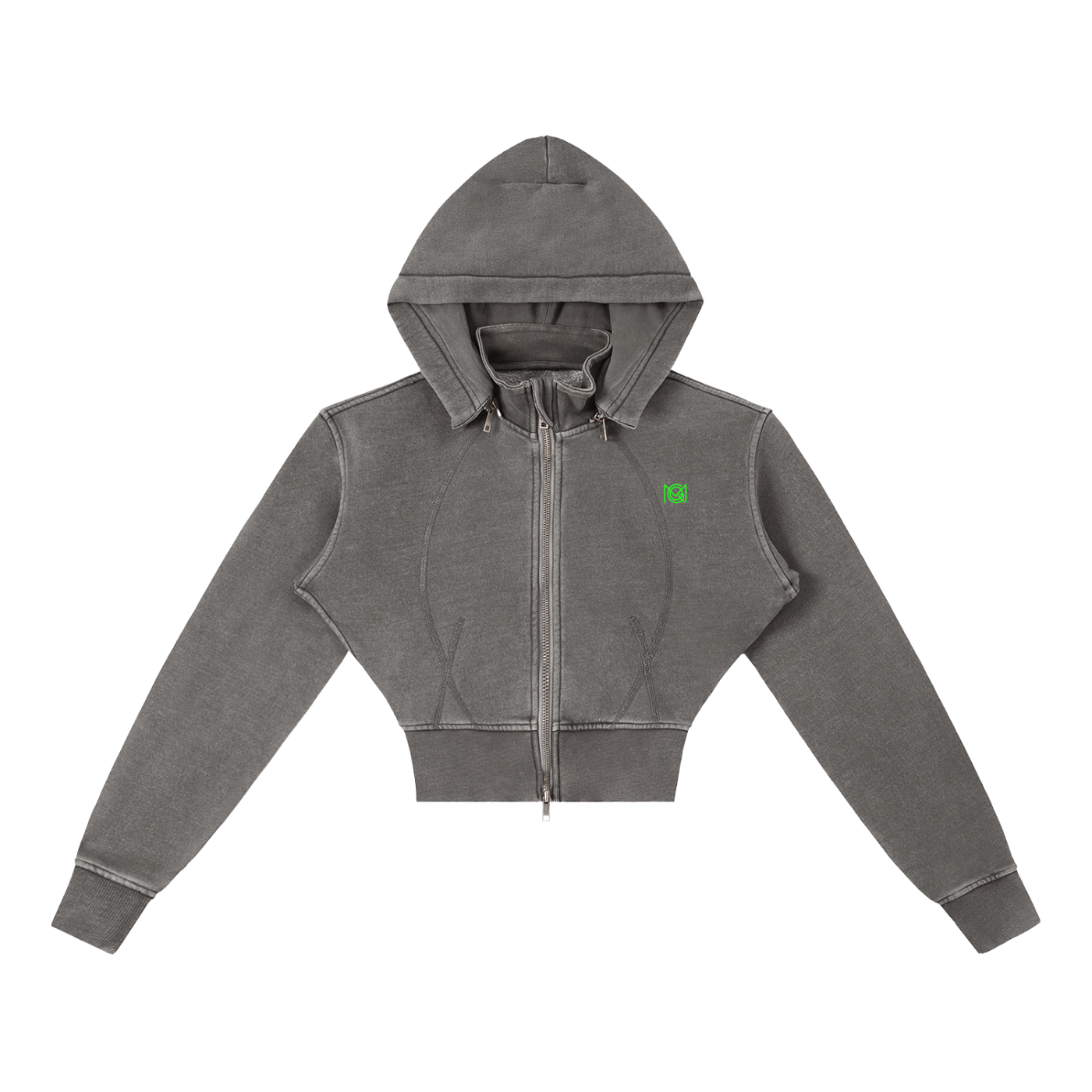 MGQ Women Vintage Washed Cropped Fleece Hoodie