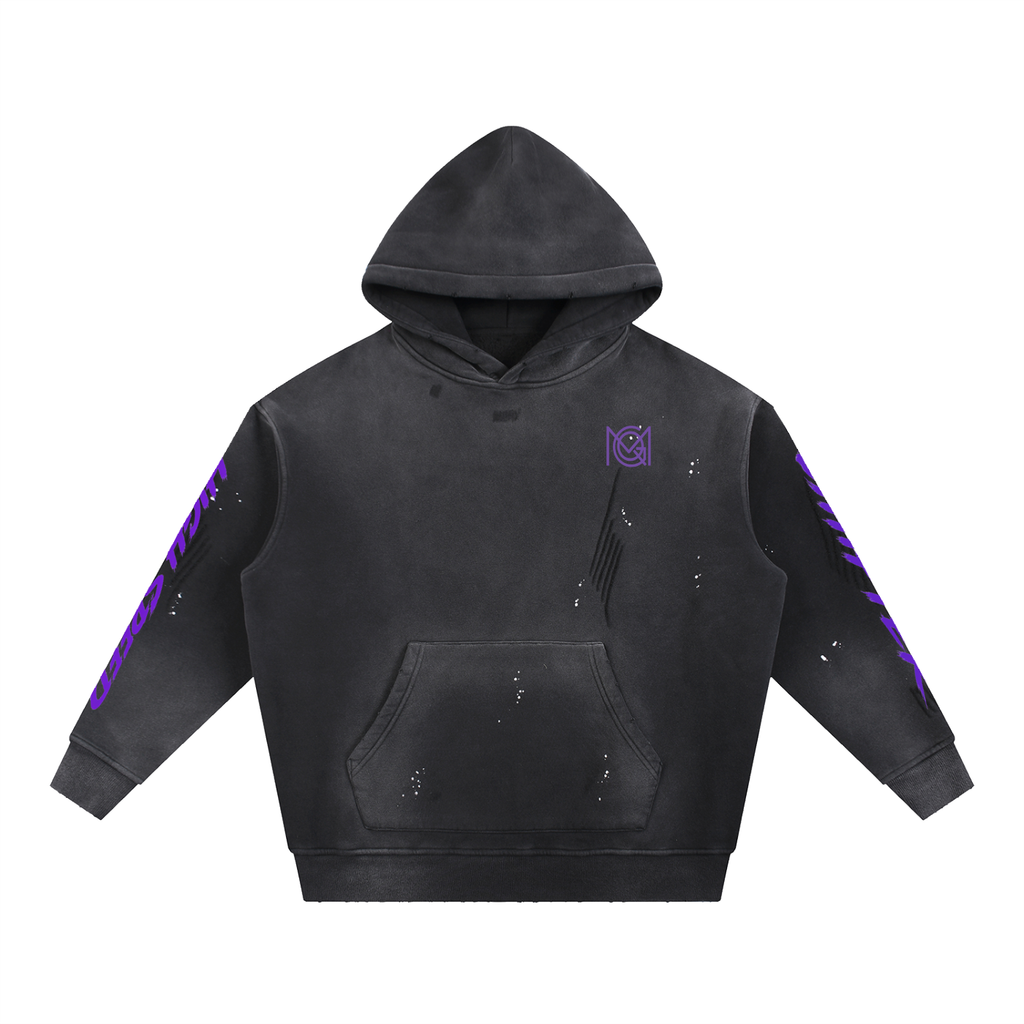 MGQ Vintage Washed Frayed Fleece Hoodie