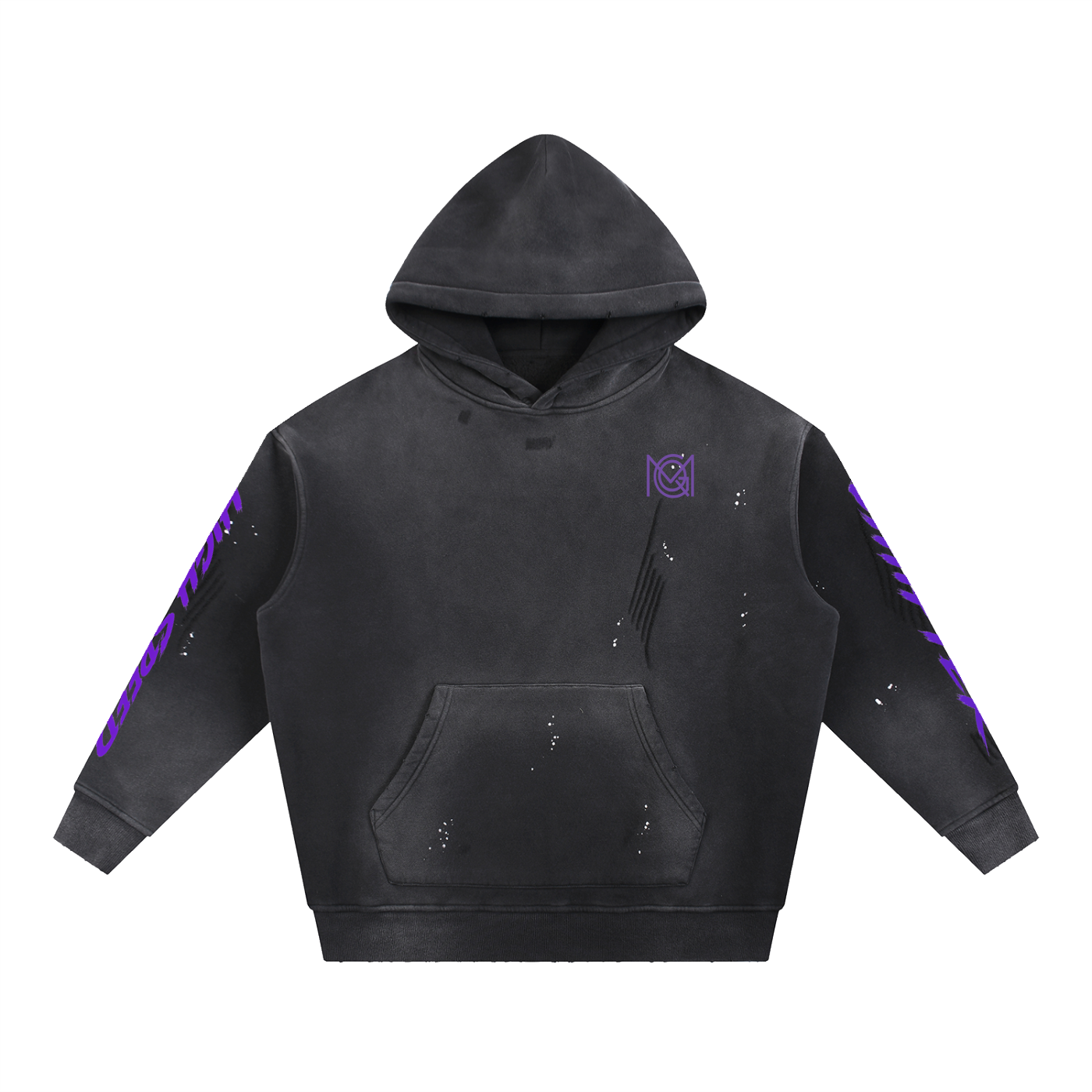 MGQ Vintage Washed Frayed Fleece Hoodie