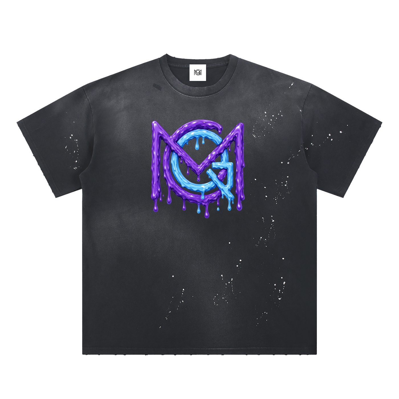 MGQ Hand-Frayed Sunfade Paint Splatter T-Shirt