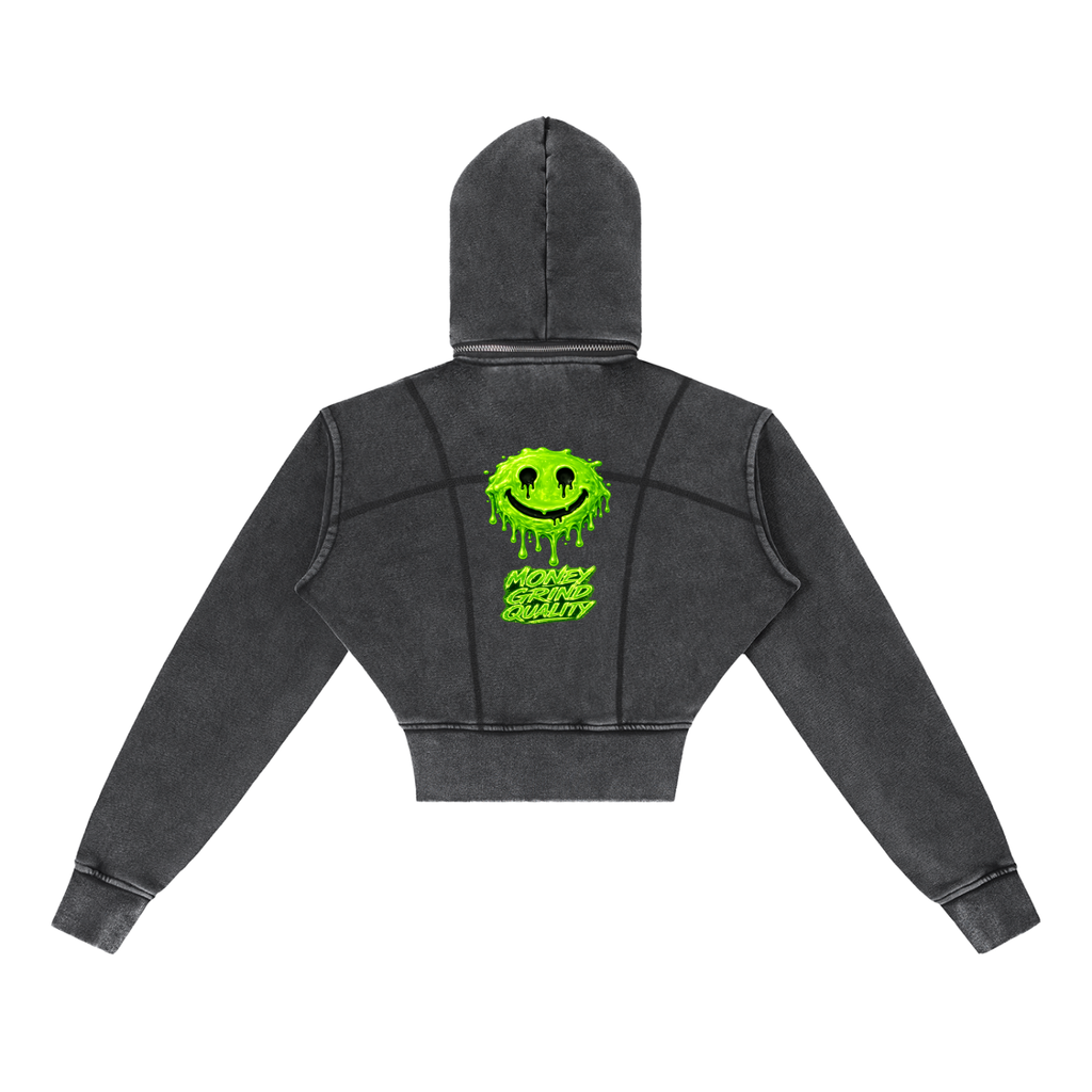 MGQ Women Vintage Washed Cropped Fleece Hoodie