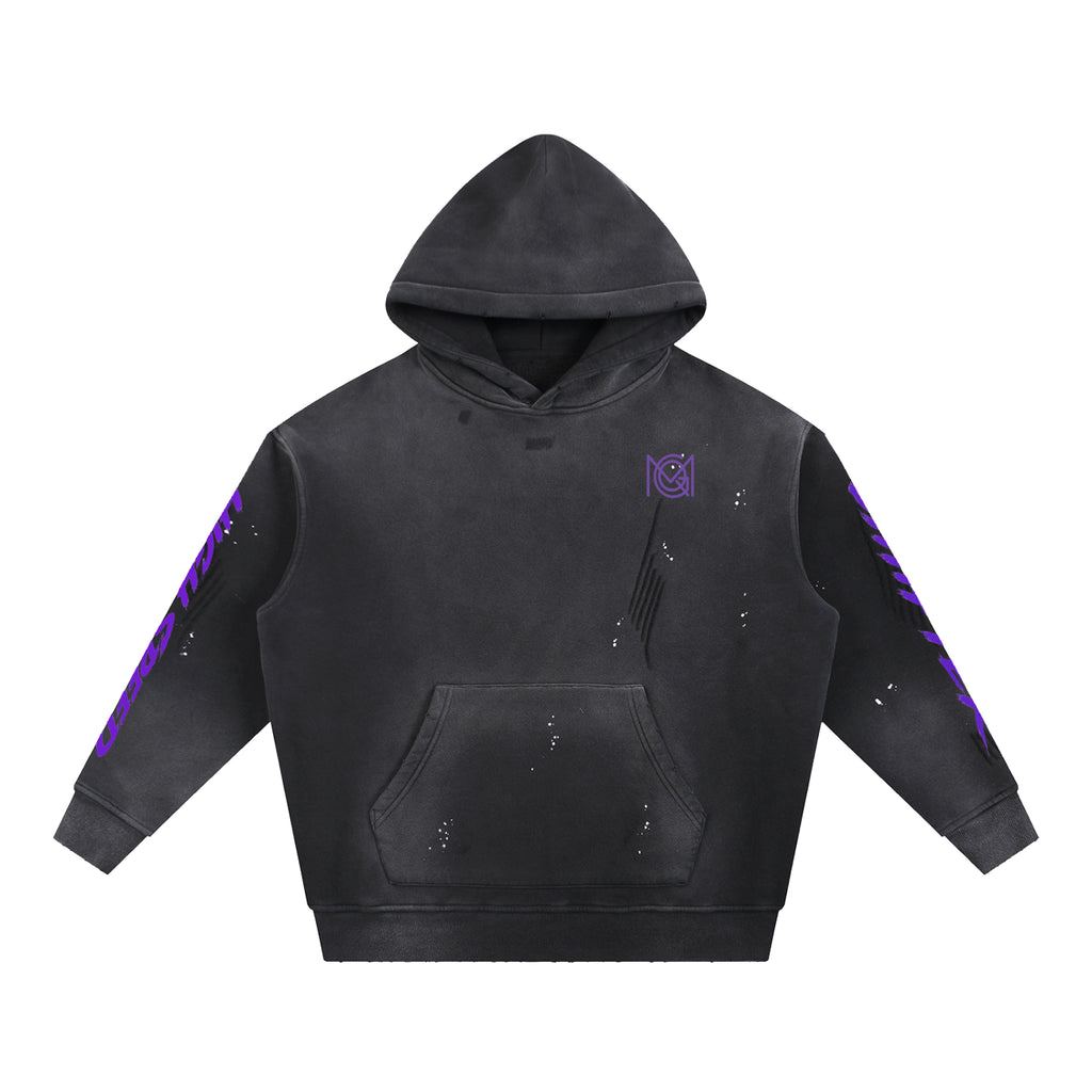 MGQ Vintage Washed Frayed Fleece Hoodie