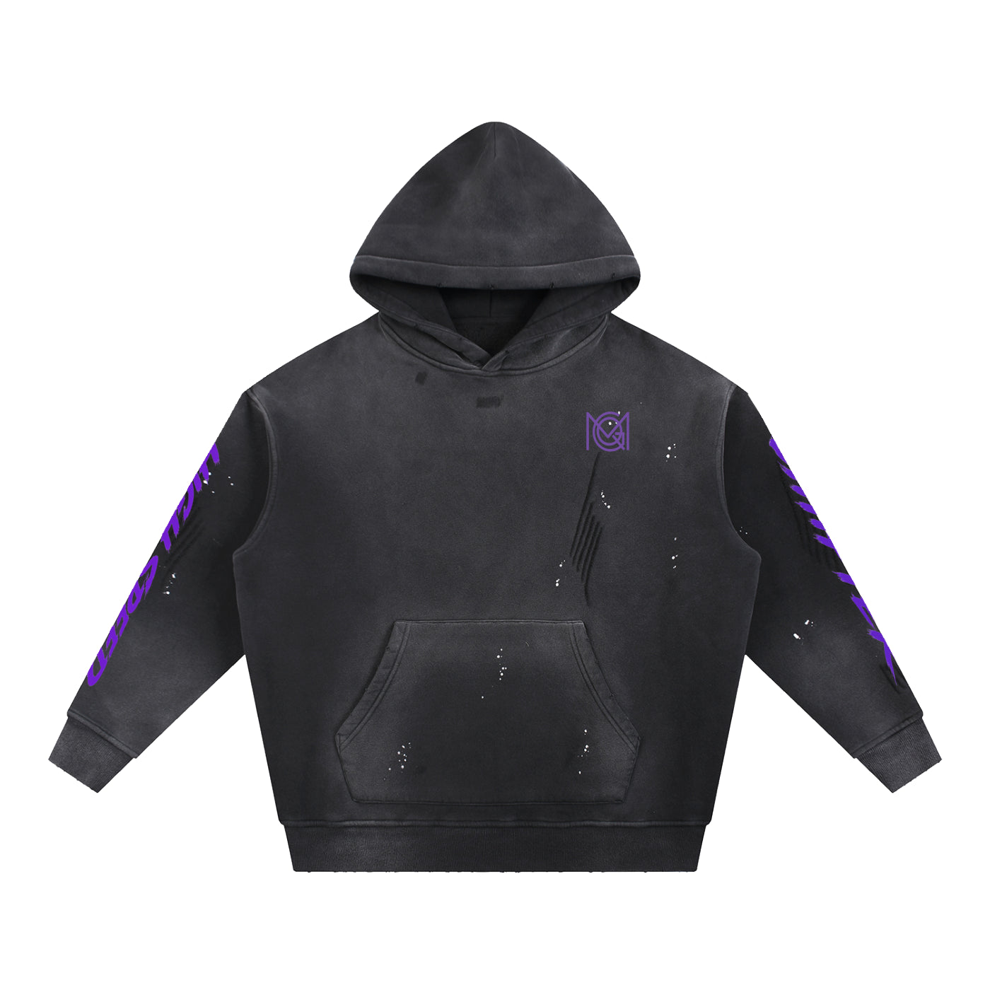 MGQ Vintage Washed Frayed Fleece Hoodie
