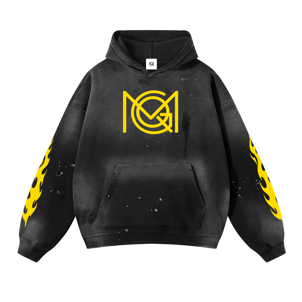 MGQ Vintage Wash Frayed Fleece Hoodie - 360 GSM
