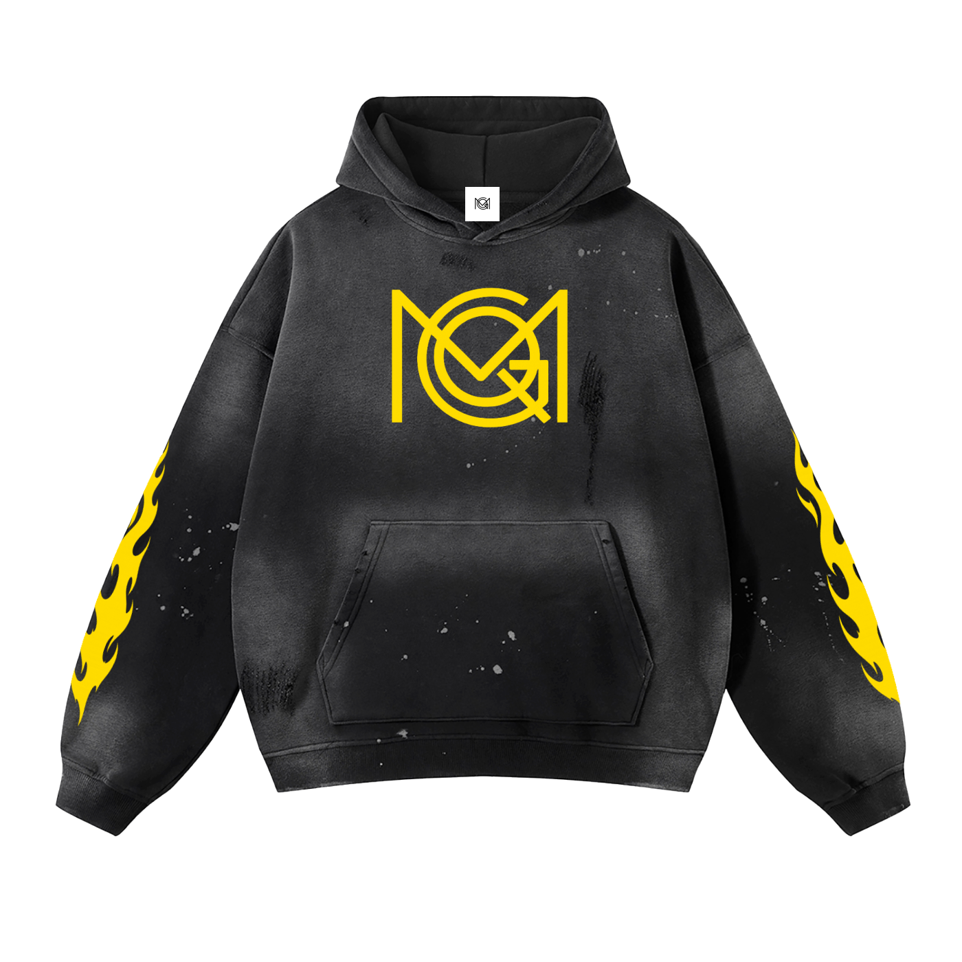 MGQ Vintage Wash Frayed Fleece Hoodie - 360 GSM