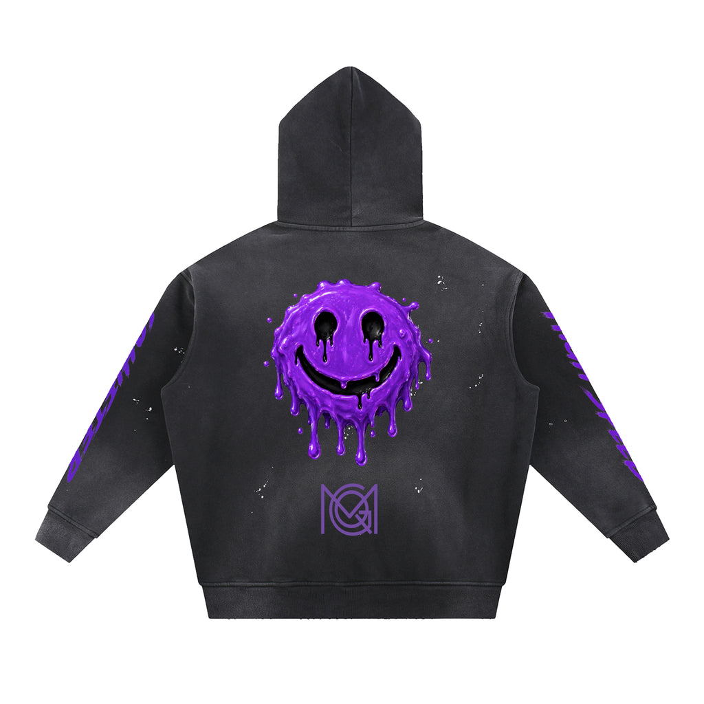 MGQ Vintage Washed Frayed Fleece Hoodie