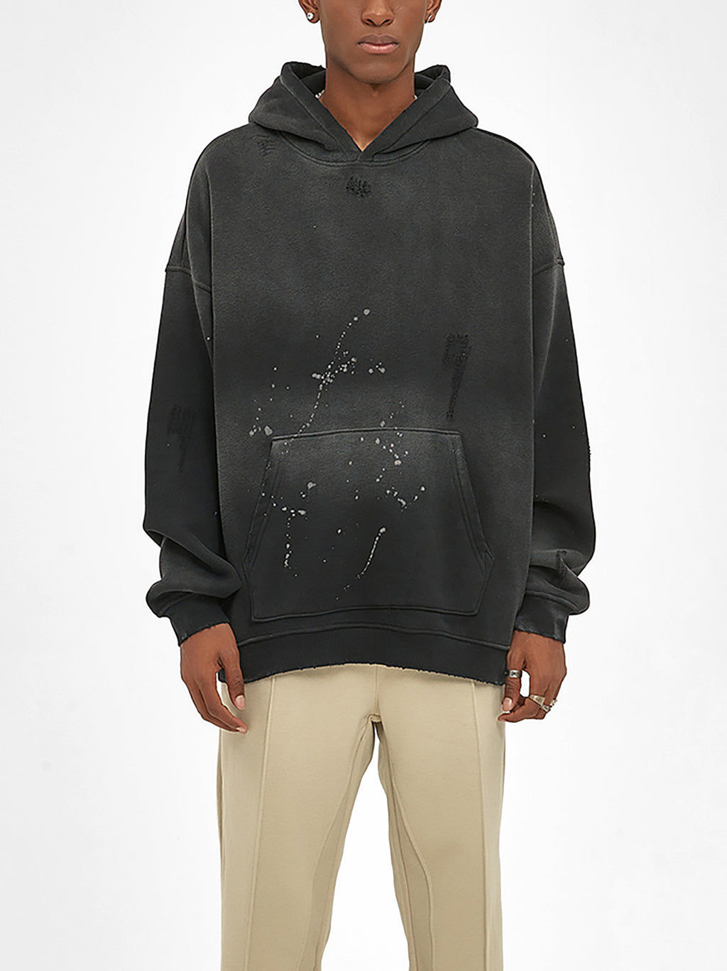 MGQ Vintage Wash Frayed Fleece Hoodie