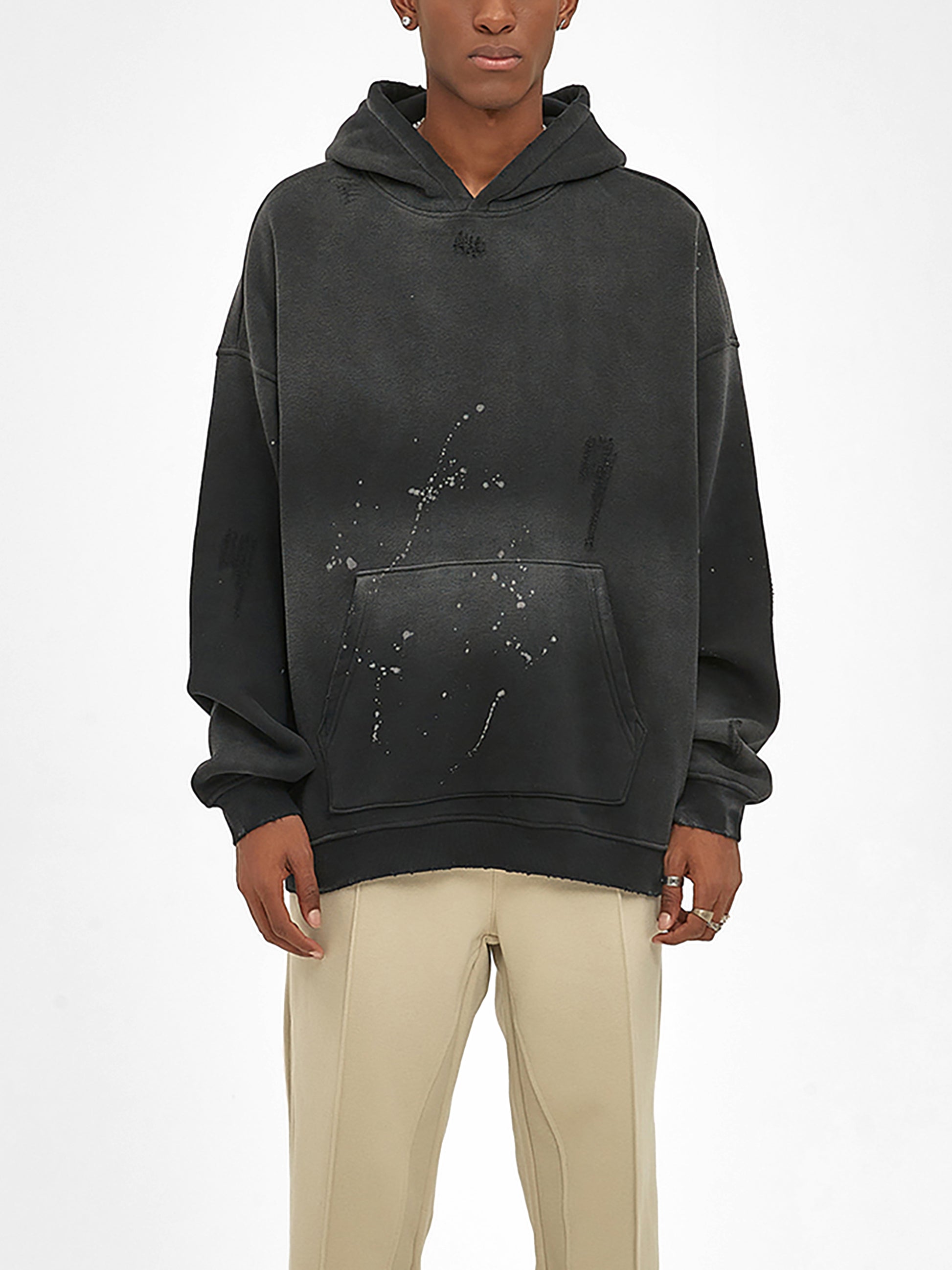 MGQ Vintage Wash Frayed Fleece Hoodie